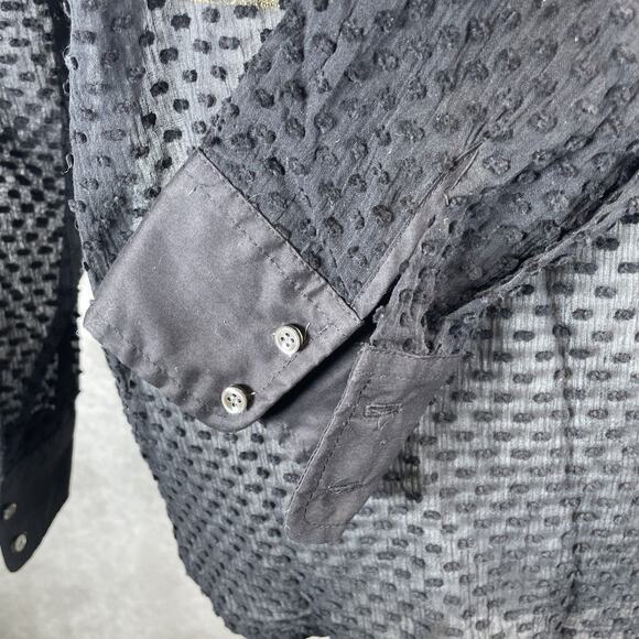 J Crew Blouse Shirt Women Sz 0 Black Button Polka Dot Sheer Burn Out Tuxedo NWT - Picture 6 of 9